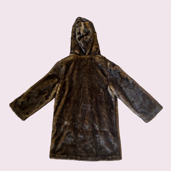 HOODED BROWN FAUX FUR COAT - Picture 2 of 6